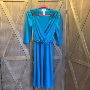 Vintage Teal Dress with Belt - Size 8